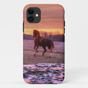 Coque iPhone 11 Stallion à la maison au coucher du soleil sur le R
