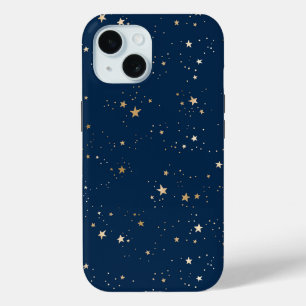Coque Pour iPhone 15 Star d'or sur le Motif de nuit bleu