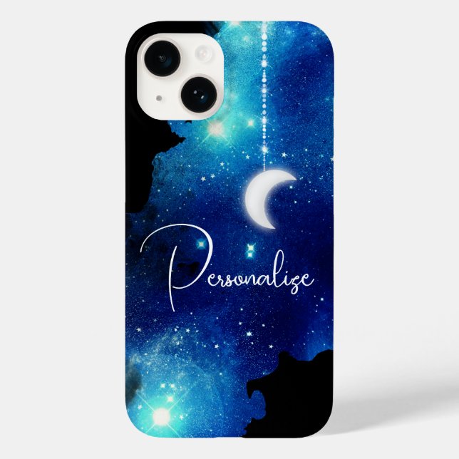 Coques Case-Mate iPhone Star Lune nuit ciel galaxie céleste noir bleu (Verso)