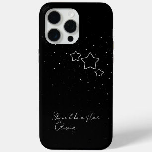 Coque iPhone 15 Pro Max Star Trio en noir et blanc avec message et nom