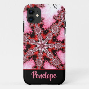 Case-Mate iPhone Case Starburst rouge et rose Fractal Abstrait avec nom