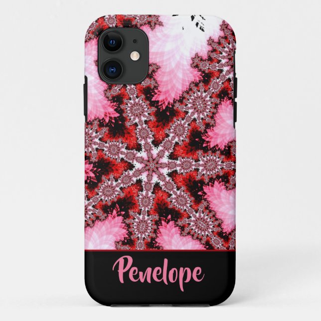 Coques Case-Mate iPhone Starburst rouge et rose Fractal Abstrait avec nom (Dos)