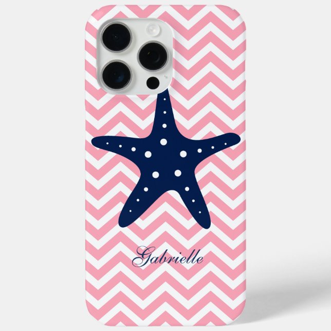 Coques Case-Mate iPhone Starfish bleu sur Motif Chevrons rose (Verso)