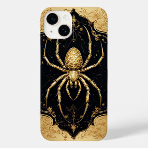 Coque Pour iPhone 14 Statue d'araignée en or sur design de filigrane or