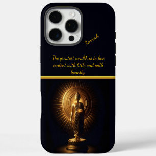 Coques iPhone 16 Pro Max Statue de Bouddha d'or paisible, art de l'IA