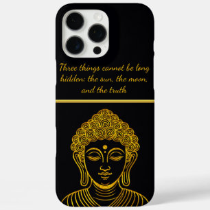 Coques iPhone 16 Pro Max Statue du Bouddha d'or dans un cadre calme