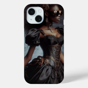 Coque Pour iPhone 15 Steampunk Vintage Victorian Lady Black Raven