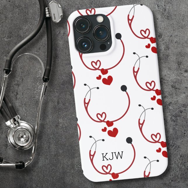 Coques Case-Mate iPhone Stéthoscopes et monogramme des coeurs (Créateur téléchargé)