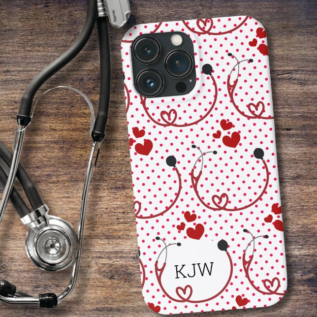 Coques Case-Mate iPhone Stéthoscopes et monogramme des coeurs (Créateur téléchargé)