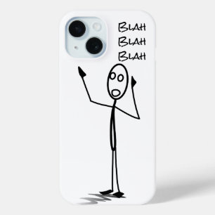 Coque Pour iPhone 15 Stickman au téléphone drôle Noir et blanc bla bla