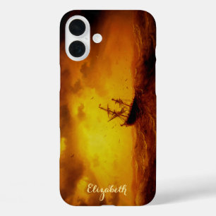 Coques iPhone 16 Plus Stormy Sea Nature Art Vintage Monogramme