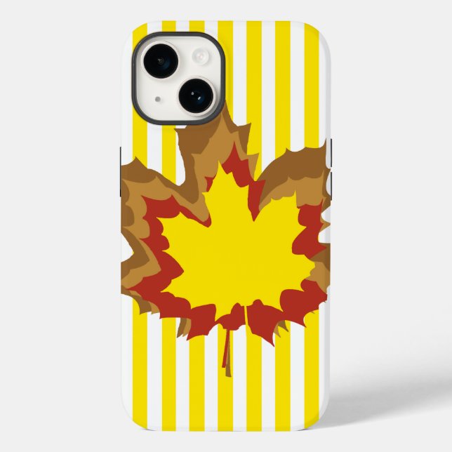 Coques Case-Mate iPhone Stripes automnales jaunes dorées avec Feuilles (Verso)