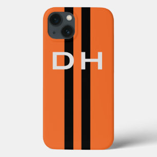 Case-Mate iPhone Case Stripes de course : Noir sur orange avec initiales