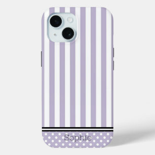 Coque Pour iPhone 15 Stripes et points lavande personnalisés Samsung