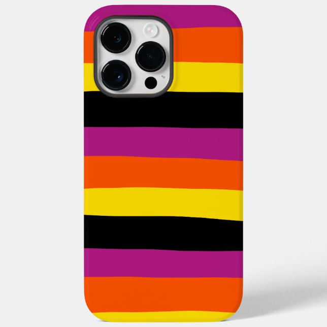 Coques Case-Mate iPhone Stripes inégales - Noir, rose, orange et jaune (Verso)