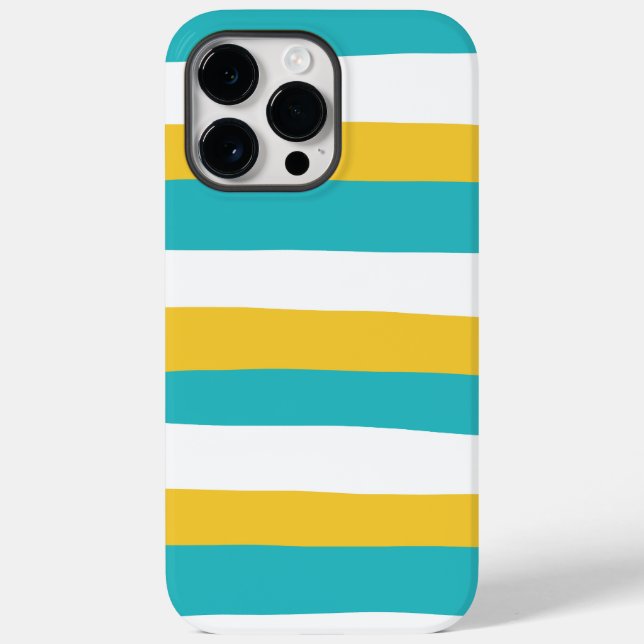 Coques Case-Mate iPhone Stripes inégales - Turquoise et Jaune (Verso)