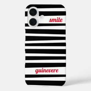 Coque Pour iPhone 16 Stripes noires personnalisées sourire