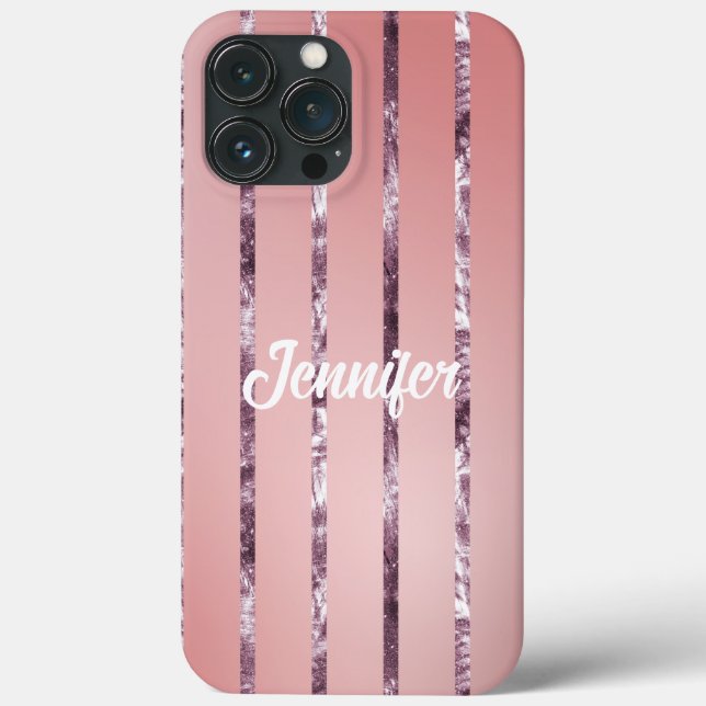 Coques Case-Mate iPhone Stripes rose et pourpre Nom personnalisé (Verso)