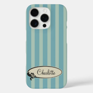 Coques iPhone 16 Pro Stripes Vintages et Turquoises personnalisées