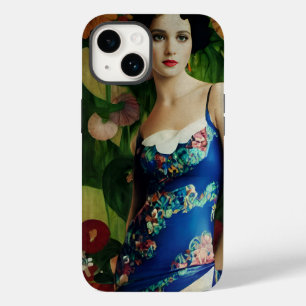 Coque Pour iPhone 14 Style Art Déco Elégant Femme avec Grandes Fleurs A