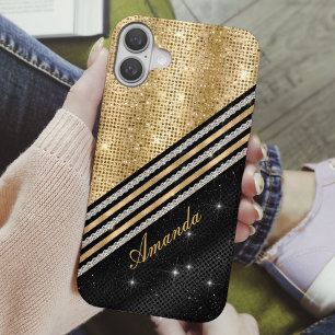 Coque Pour iPhone 16 Style Crystal Gold et noir Personnalisé