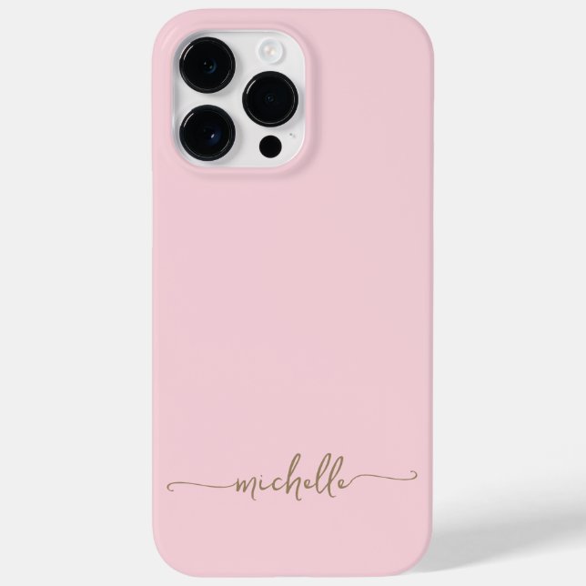 Coques Case-Mate iPhone Style moderne Girly Blush Pink Gold Nom Script (Verso)