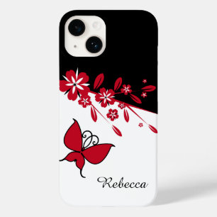 Coques Pour iPhone Style moderne Noir Blanc Bleu Bouton Rouge Floral