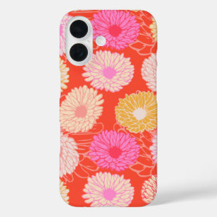 Coque Pour iPhone 16 Style Retro Dahlia motifs floraux rouge rose