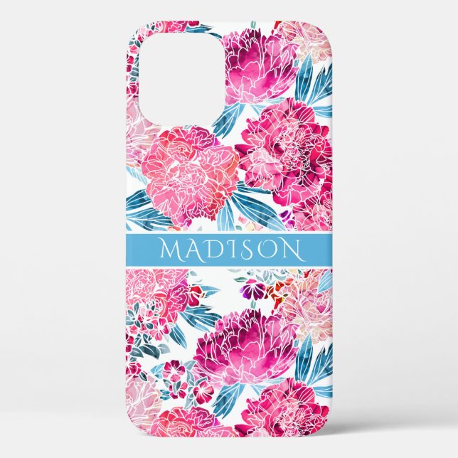 Coques Case-Mate iPhone Style rose floral motif chic Nom personnalisé (Verso)