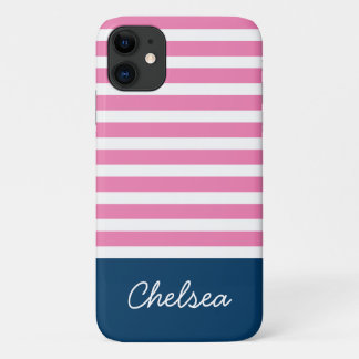 Case-Mate iPhone Case Stylé rose rayures Nom bleu