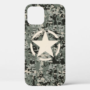 Coque iPhone 12 Style stylo étoile Camouflage numérique kaki