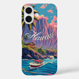 Coque Pour iPhone 16 Style vintage Hawaiian Travel Honolulu Mid-Pacific