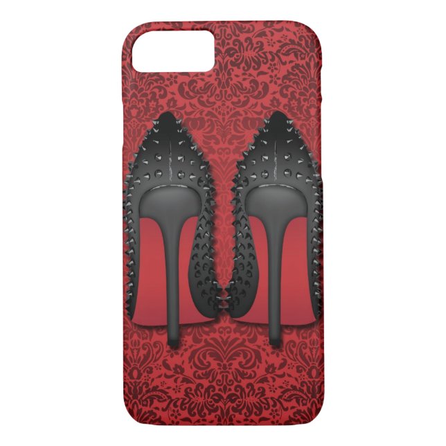 Coques Case-Mate iPhone Stylets à l'arrière-plan rouge de damassé (Dos)