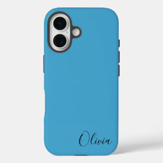 Coque Pour iPhone 16 Stylish Blue Personalized Name 