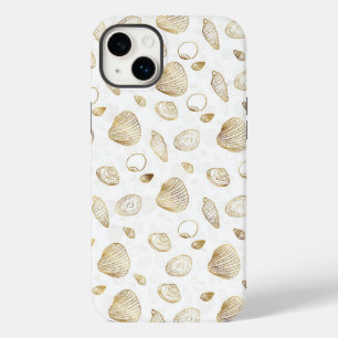 Coque Pour iPhone 14 Plus Stylish Gold White Seashells Pattern