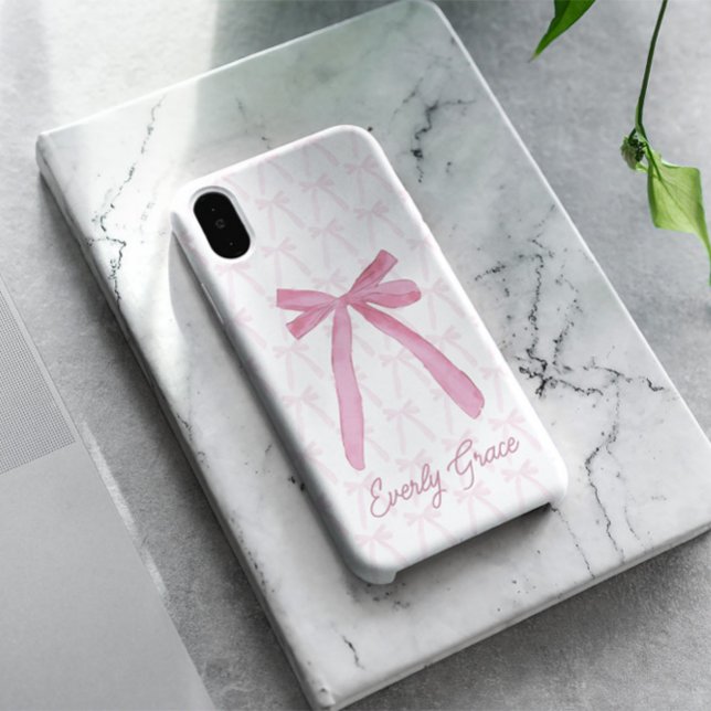 Coques Case-Mate iPhone Stylish rose esthétique arcs de ruban personnalisé (Chic Pink Ribbon bows pattern custom phone case.)