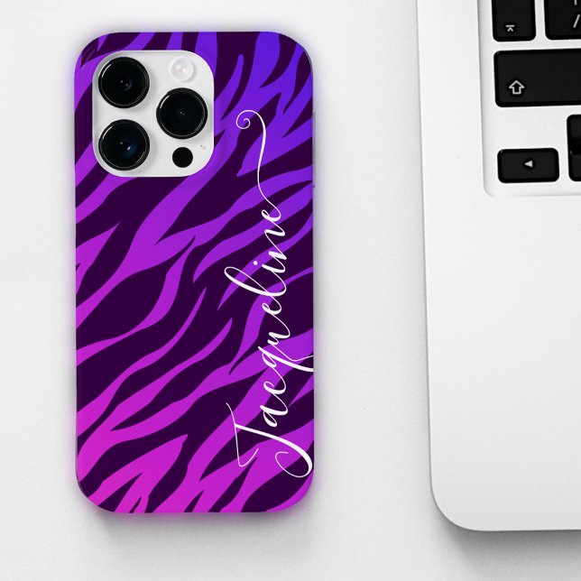 Coques Case-Mate iPhone Stylish Zebra Print Ombre Purple Nom Customisé (Créateur téléchargé)