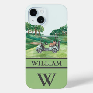 Coque Pour iPhone 15 Stylo Cart Cart Clubs Monogramme Nom