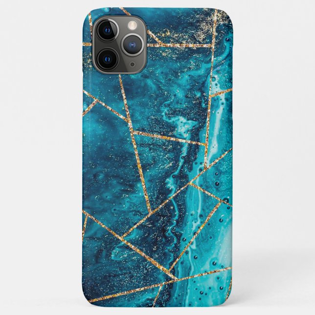 Coques Case-Mate iPhone Stylo Marine Blue Gold Agate Géode Chic Monogramme (Dos)