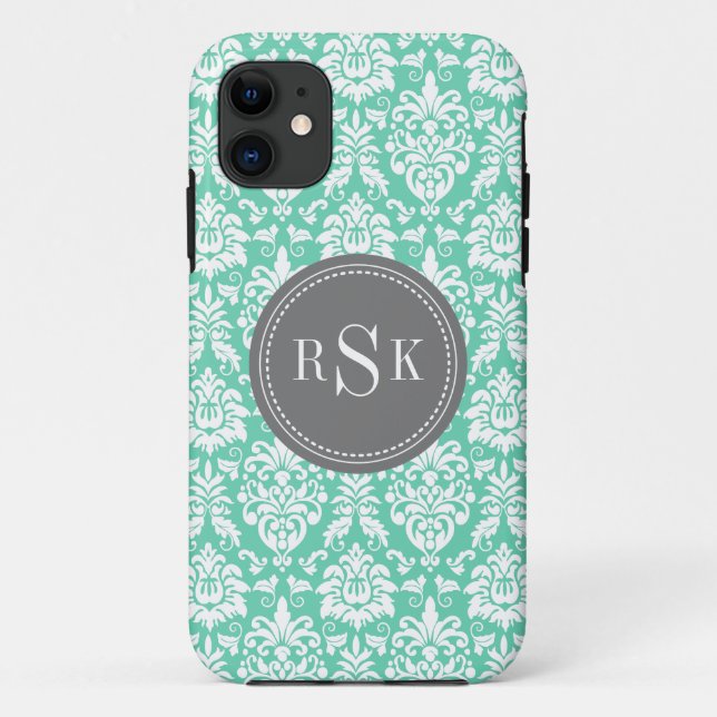 Coques Case-Mate iPhone Stylo Monogram Trio Mint Damask (Dos)