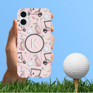 Coques iPhone 16 Plus Stylo Rose Feminine Golf Design Personnalisé Monog