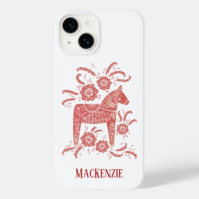 Coques Case-Mate iPhone Suédois Dala Horse Rouge & Blanc Personnalisé (Verso)
