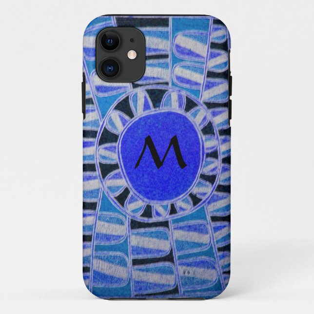 Coques Case-Mate iPhone SUN SOLAIRE ÉNERGIE MONOGRAMME Bleu Blanc Noir (Dos)