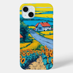 Coque iPhone 15 Mini Sunflower Village Serenity Art