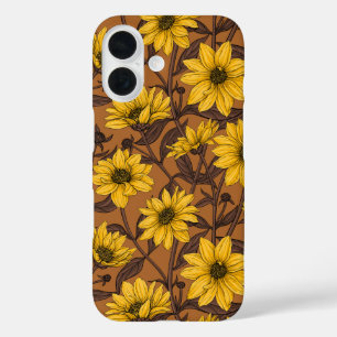 Coque Pour iPhone 16 Sunroot, tournesol sauvage en jaune et marron