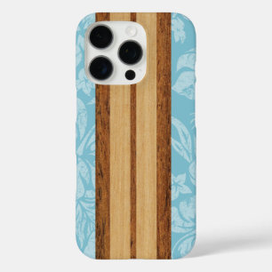Coques iPhone 16 Pro Sunset Beach Faux Wood Surboard Hawaiian Aqua Cas