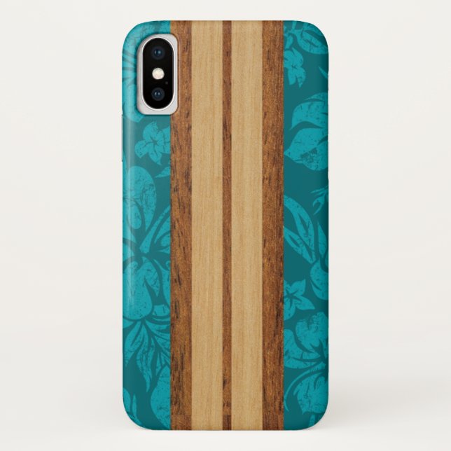 Coques Case-Mate iPhone Sunset Beach Faux Wood Surboard Hawaiian Turquoise (Dos)