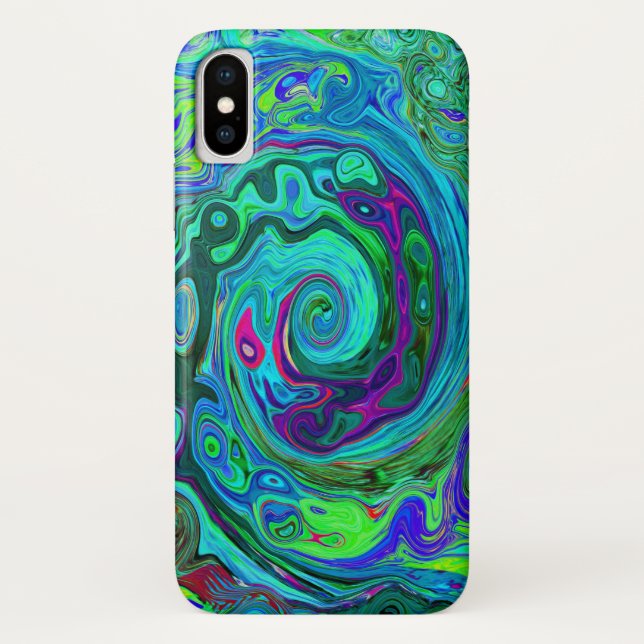 Coques Case-Mate iPhone Super Abstrait Retro Green et Blue Swirl (Dos)