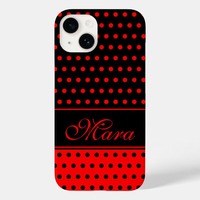 Coques Case-Mate iPhone Super Chic Pois Rouge Et Noir, Nom Personnalisé (Verso)