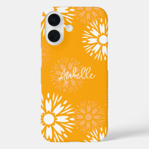 Coque Pour iPhone 16 Super Orange Daisy Fleur Rétro Nom Floral